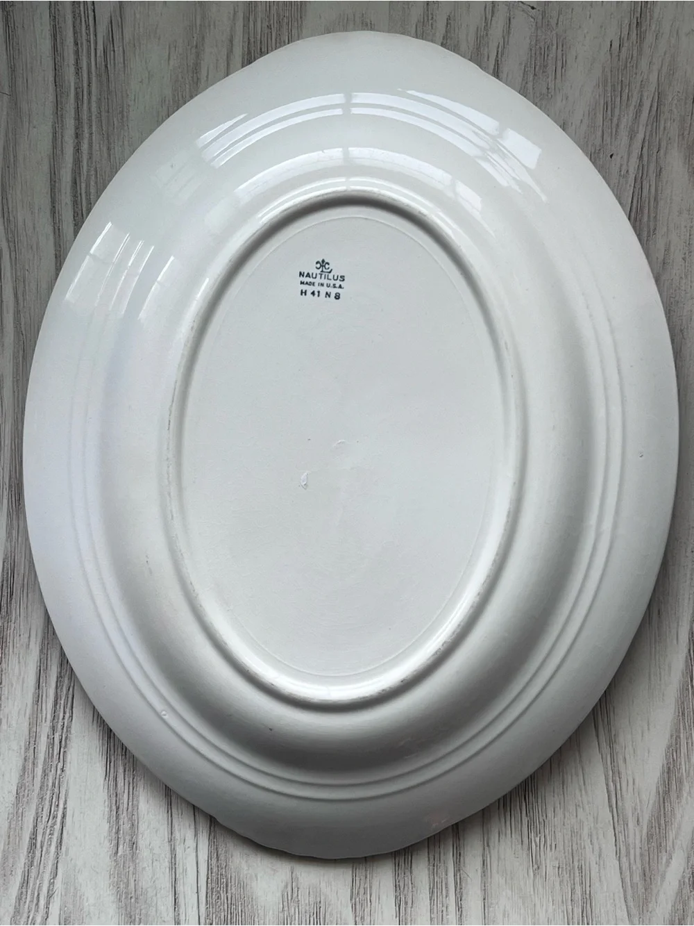 Vintage 1941 Homer Laughlin Nautilus Oval Serving Platter Gold Trim 14”